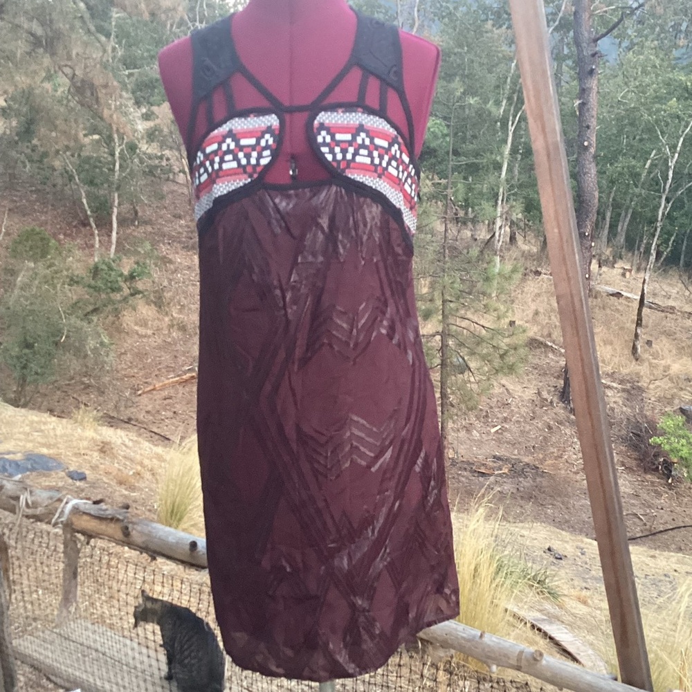 Custo Barcelona Black Strappy Lace Plum Metallic Mini Dress Size Sm Tribal Boho